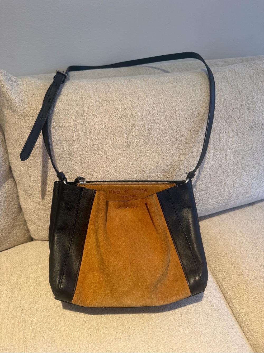 rag & bone Two-Tone Suede and Leather Shoulder Bag - Tan & Black
